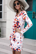 Rainbow Checker Twisted Long Sleeve Dress Trendsi