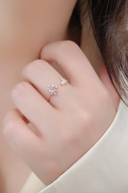 Moonstone 18K Rose Gold-Plated Open Ring Trendsi