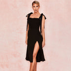 Bow Tie & long backless Midi Dress Aclosy