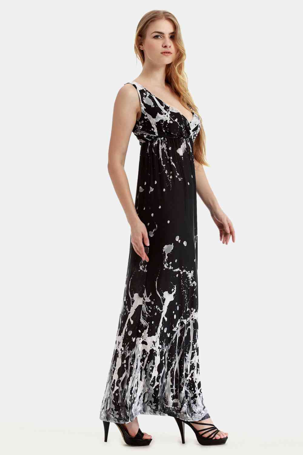 Printed Surplice Neck Sleeveless Maxi Dress Trendsi