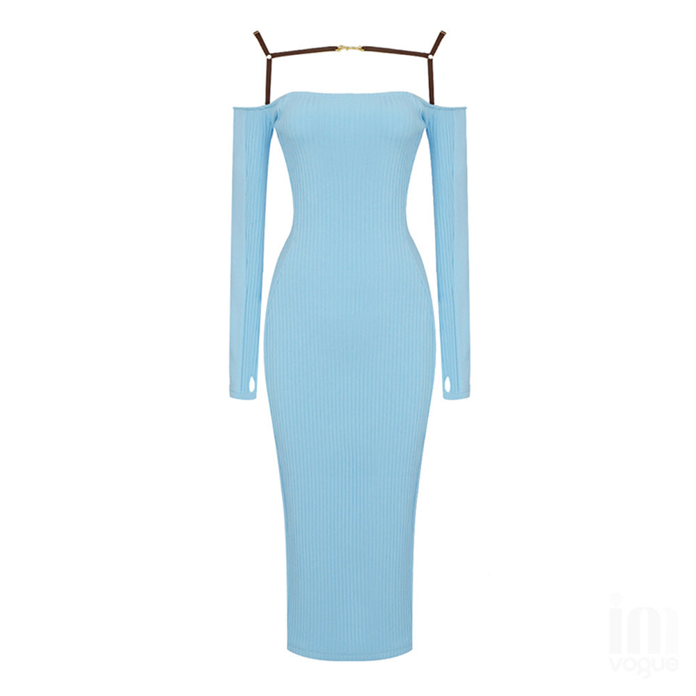 Chic Thin Wrap Suspender Knitted Dress aclosy
