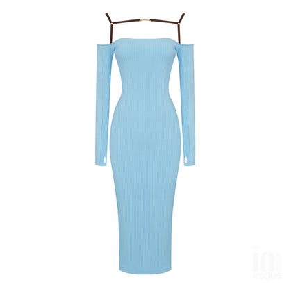 Chic Thin Wrap Suspender Knitted Dress aclosy