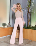 Feather Sequin Patchwork Jumpsuit Aclosy+