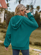 Zip Up Drawstring Long Sleeve Hooded Jacket Trendsi