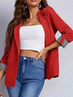 Lapel Collar Roll-Tab Sleeve Blazer Trendsi