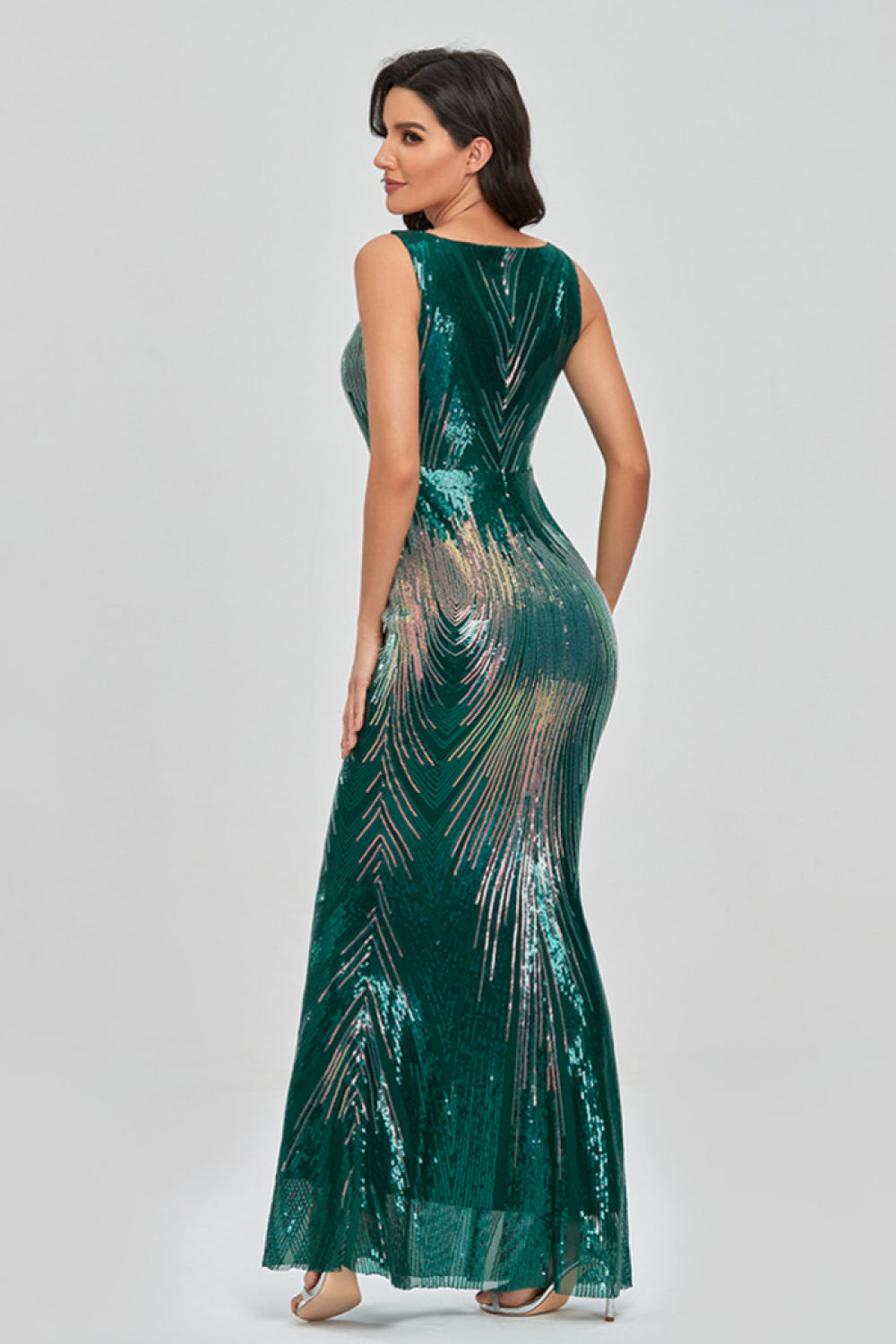 Sequin Round Neck Sleeveless Fishtail Dress Trendsi
