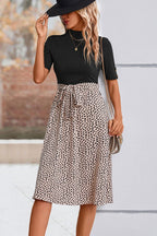 Printed Short Sleeve Belted Dress Trendsi