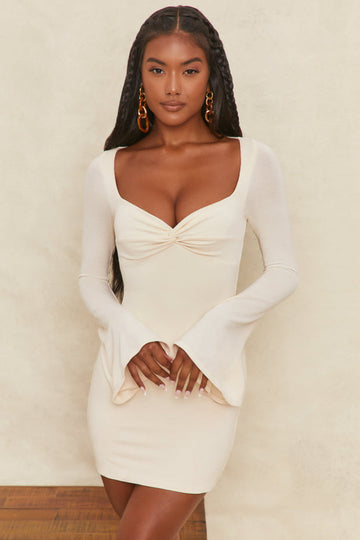 sexy cream dress Solid Color Square Neck Flared Sleeve Slim Hip Furniture of America Beau The fully lined design quinceanera dresses Mexican Color:denim blue