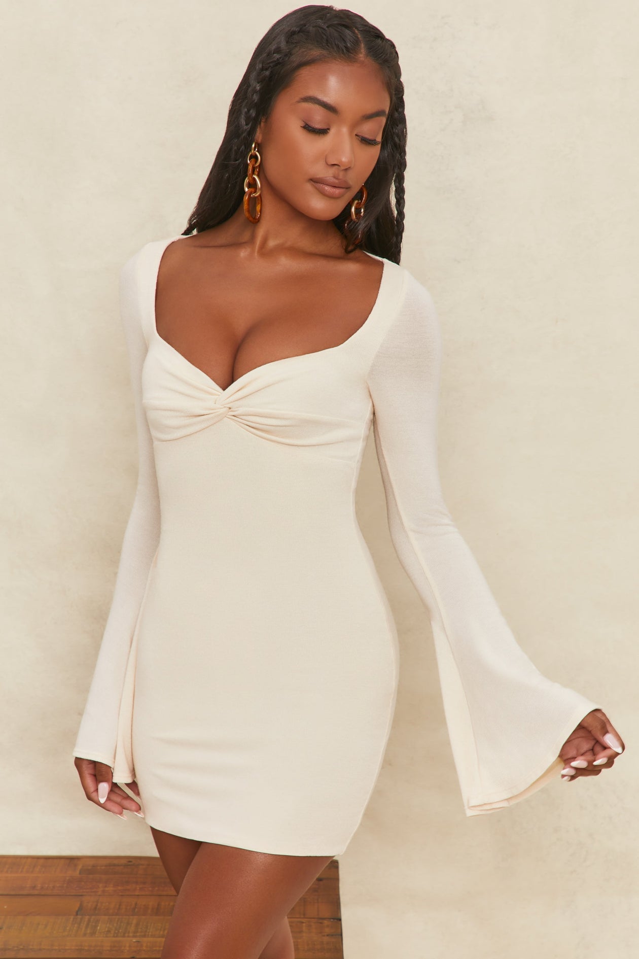 wildest dreams flare sleeve mini dress Solid Color Square Neck Flared Sleeve Slim Sexy Hip Dress