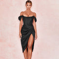 Alyia Satin Off Shoulder Dress aclosy