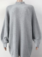 Mock Neck Dropped Shoulder Sweater Dress Trendsi