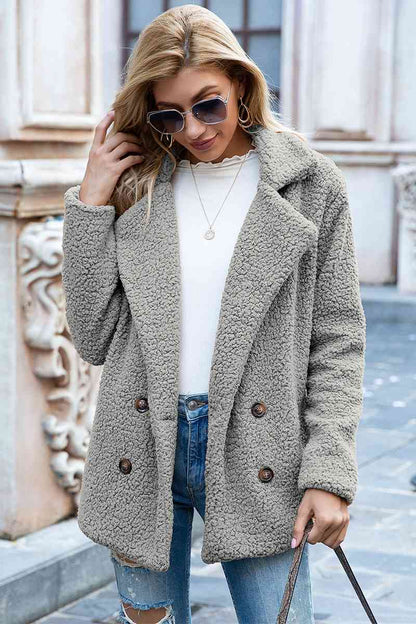 Full Size Lapel Collar Sherpa Coat Trendsi