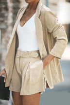 Longline Blazer and Shorts Set with Pockets Trendsi