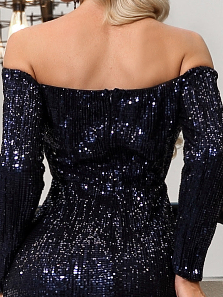 One shoulder sexy sequins aclosy