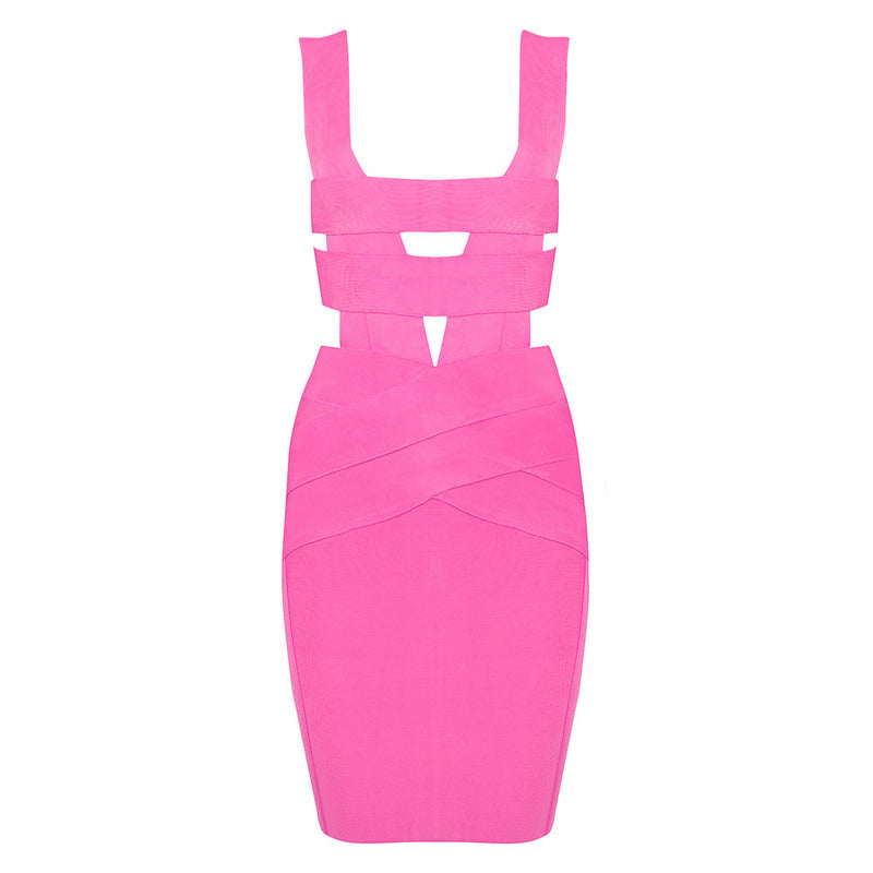 Laura Deep V-neck Cocktail Dress - Hot Pink aclosy