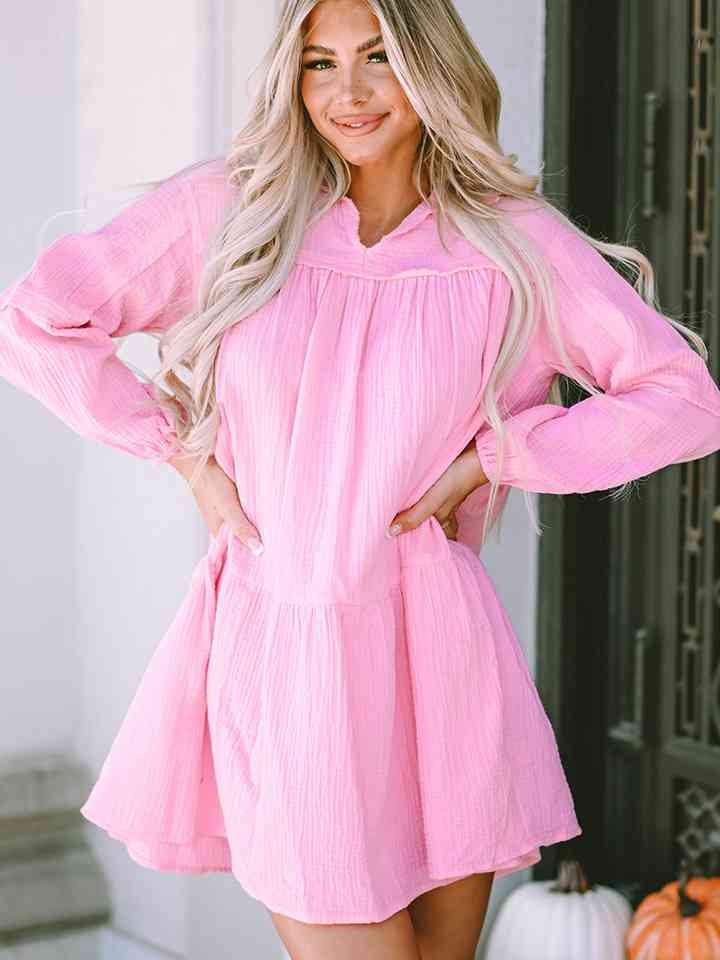 Ruched Long Sleeve Mini Dress Trendsi