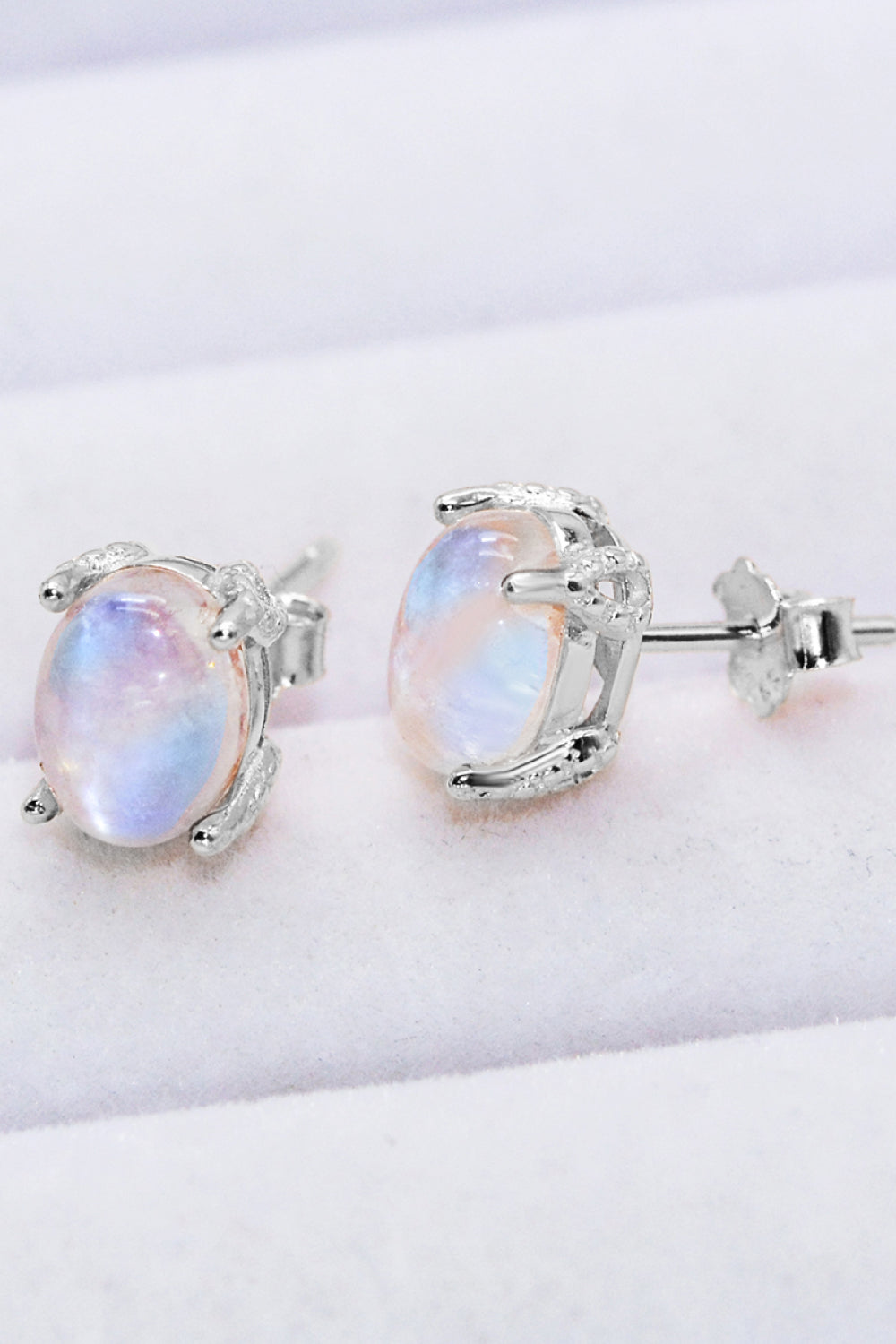 Natural Moonstone 4-Prong Stud Earrings Trendsi