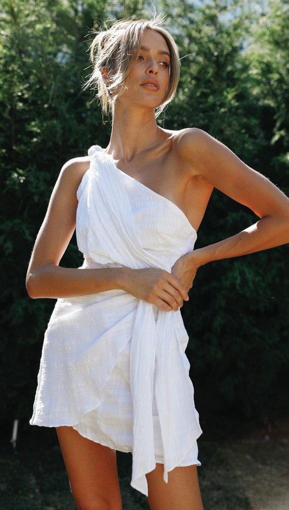 Women's New Solid Color Slanted Shoulder Belt Irregular Dress Aclosy