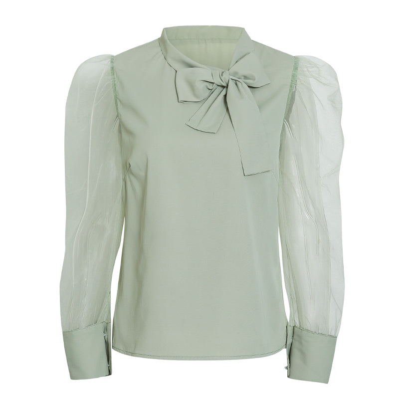 Elegant Puff Sleeves Mint Blouse New In
