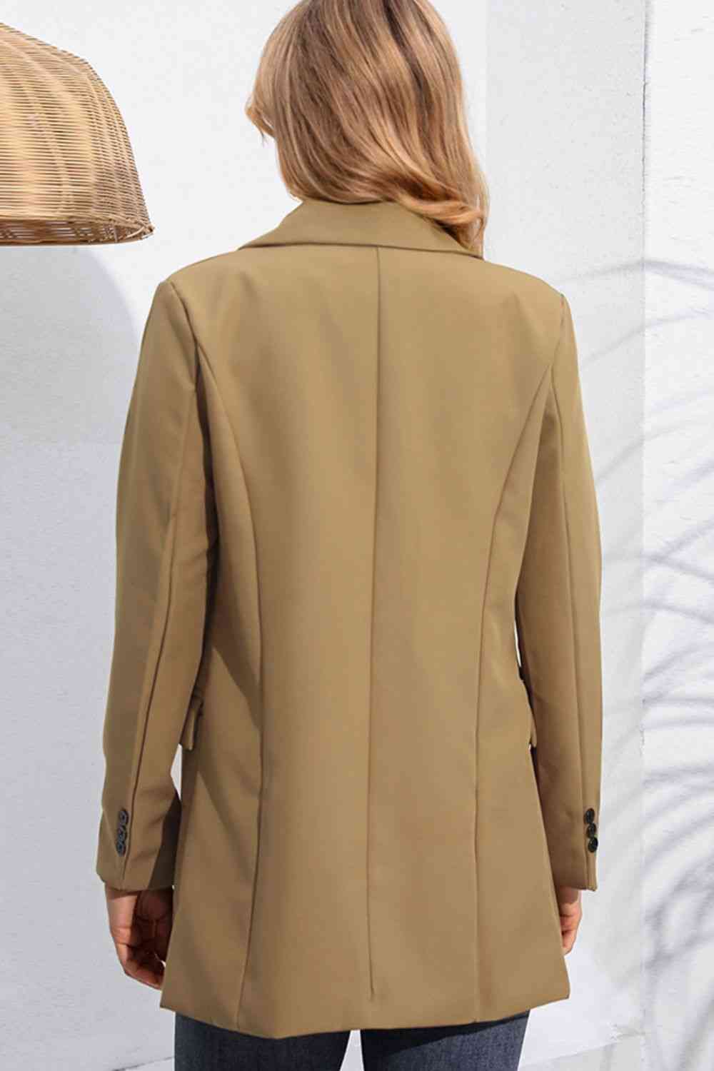 Lapel Neck Long Sleeve Blazer with Pockets Trendsi