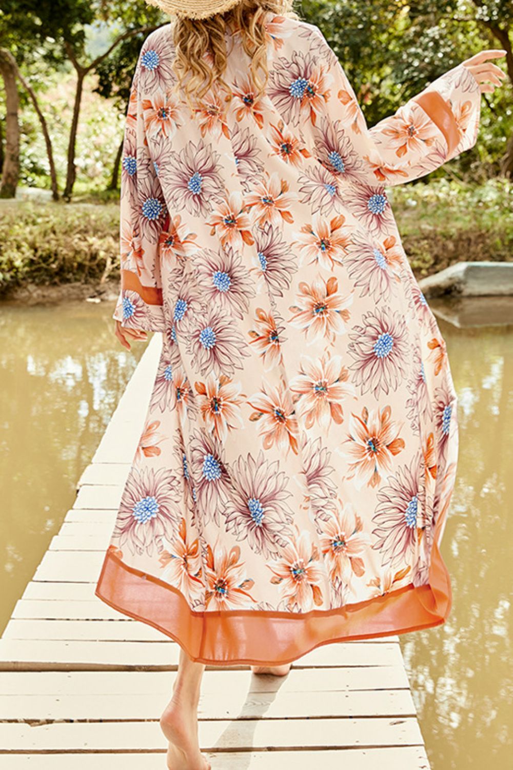 Floral Open Front Duster Cover Up Trendsi