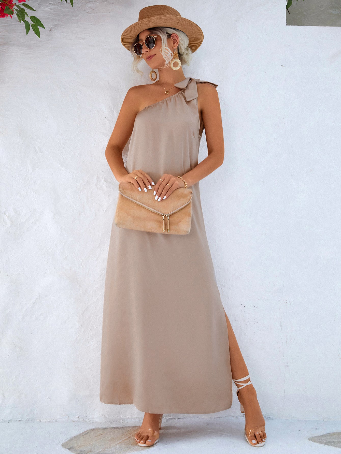 One-Shoulder Slit Maxi Dress Trendsi
