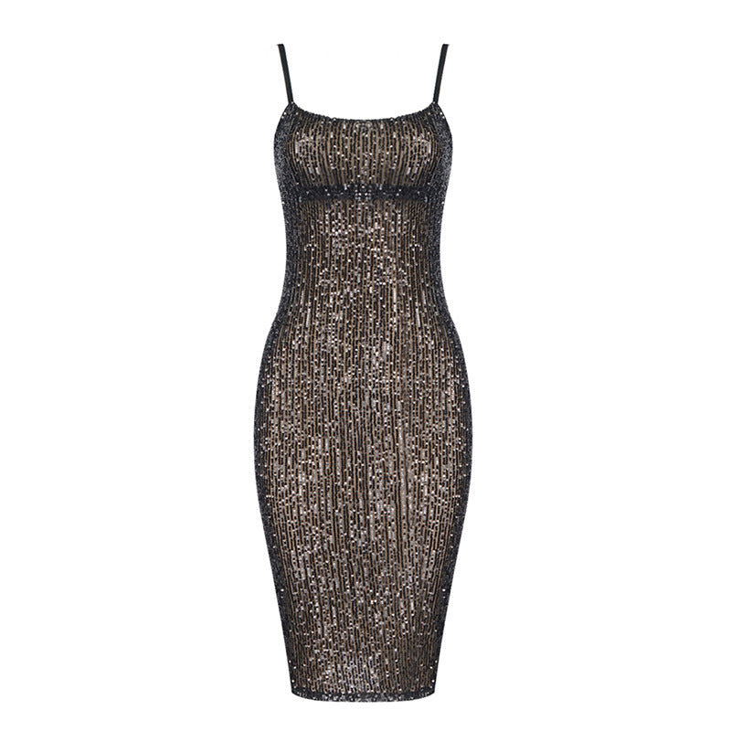 Women's Dress With Sequins And Back Slim Slimming Dress aclosy