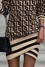 Printed Turtleneck Long Sleeve Mini Dress Trendsi