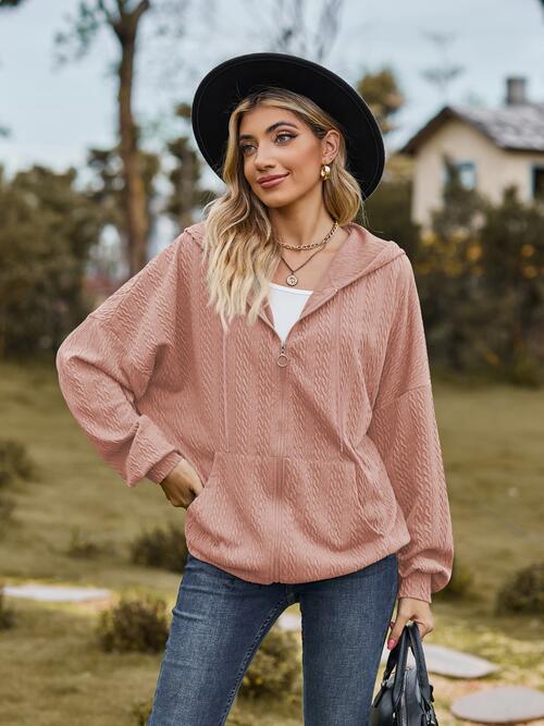 Zip Up Drawstring Long Sleeve Hooded Jacket Trendsi