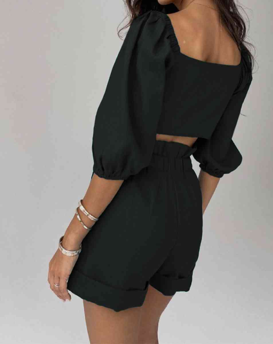 Cutout Puff Sleeve Top and Shorts Set Trendsi