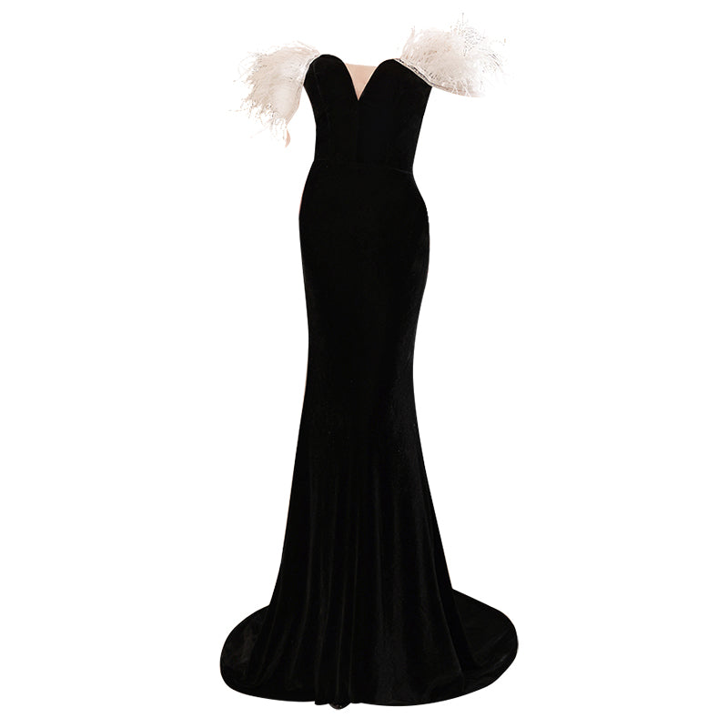 Black Feather Bridal Wedding Performance Wedding Dress aclosy