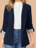 Lapel Collar Roll-Tab Sleeve Blazer Trendsi