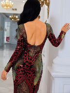 Fashion Stitching Mopping Long Sequin Dress aclosy