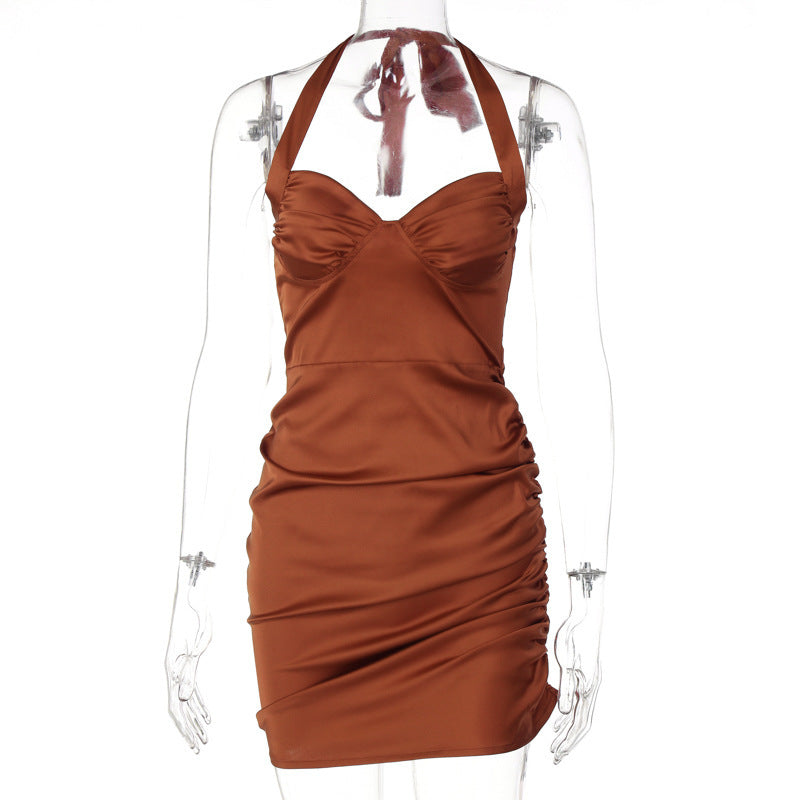 Strapless Lace-up Fit Open-back Ruffled Dress aclosy