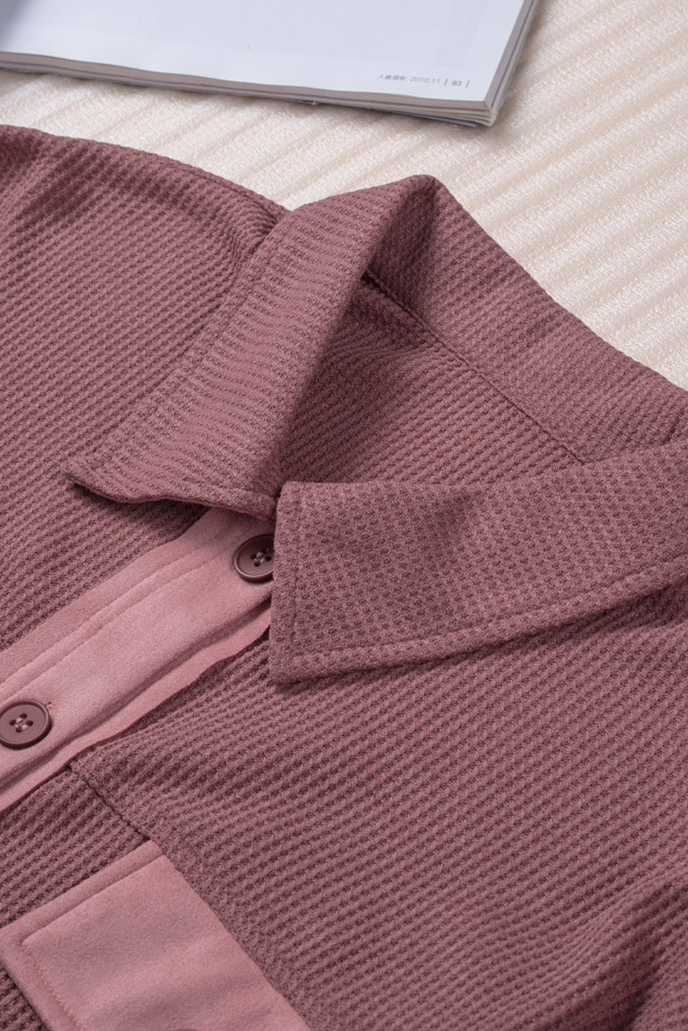 Contrast Waffle-Knit Shirt Jacket Trendsi