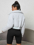 Houndstooth Zip-Up Jacket Trendsi