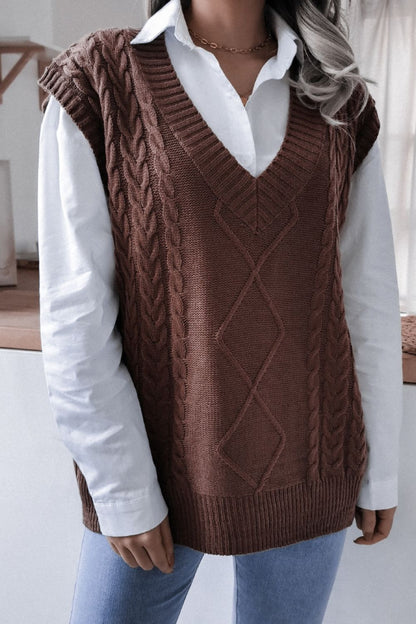 Cable-Knit V-Neck Sweater Vest Trendsi