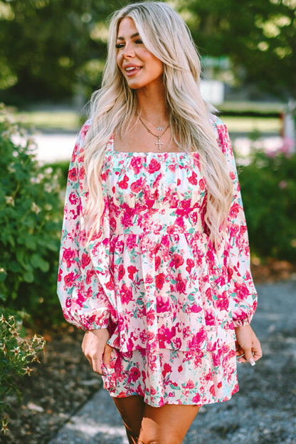 Floral Square Neck Layered Dress Trendsi