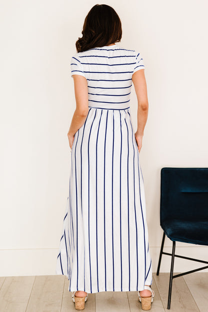 Striped Short Sleeve Crewneck Maxi Dress Trendsi