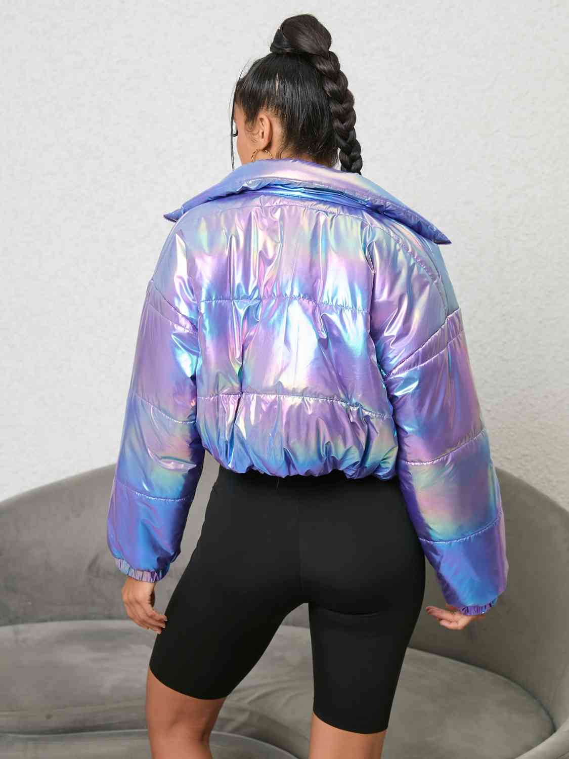 Gradient Zip-Up Collared Puffer Jacket Trendsi