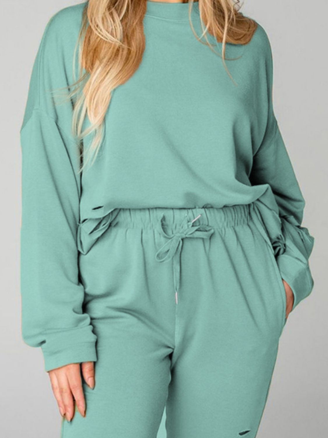 Distressed Sweatshirt and Joggers Set Trendsi