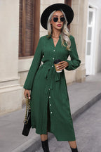 Texture Tied Collared Neck Button Front Dress Trendsi