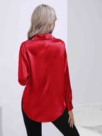 Collared Neck Buttoned Long Sleeve Shirt Trendsi