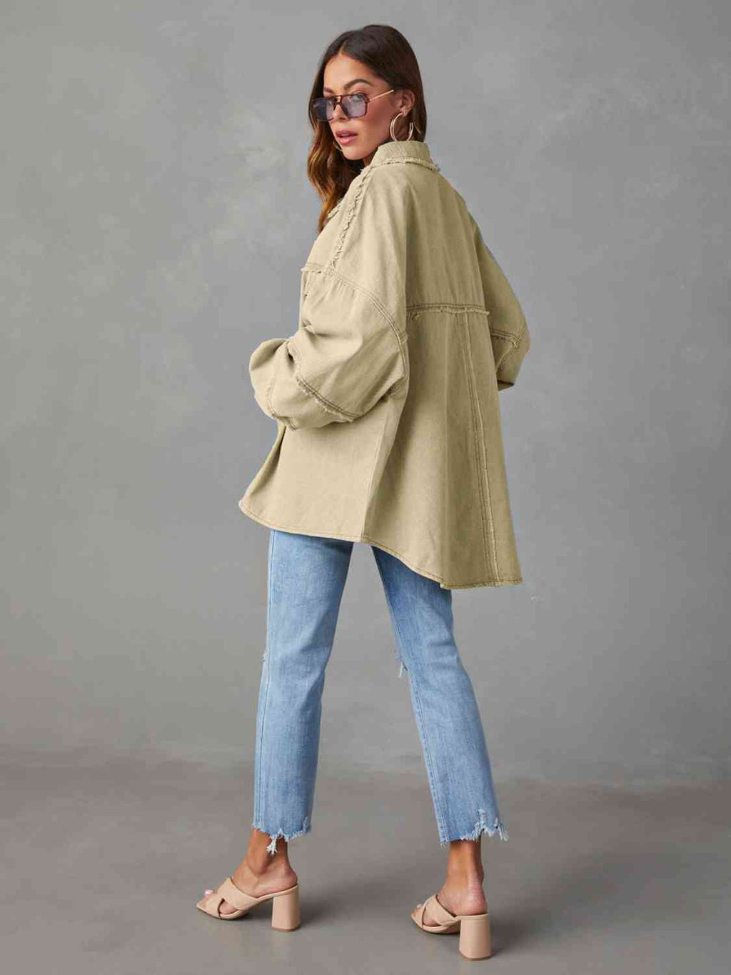 Dropped Shoulder Raw Hem Jacket Trendsi