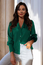 Double Take Lapel Collar Buttoned Puff Sleeve Shirt Trendsi