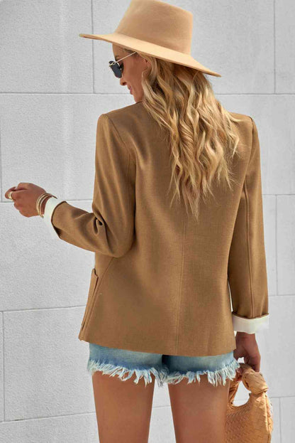 Double-Breasted Blazer with Pockets Trendsi