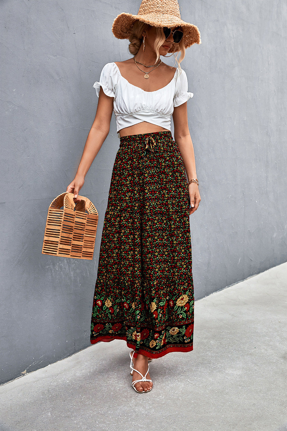 Floral Tied Maxi Skirt Trendsi
