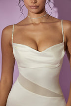 Women's Open Back Mesh Perspective Irregular Strap Dress aclosy