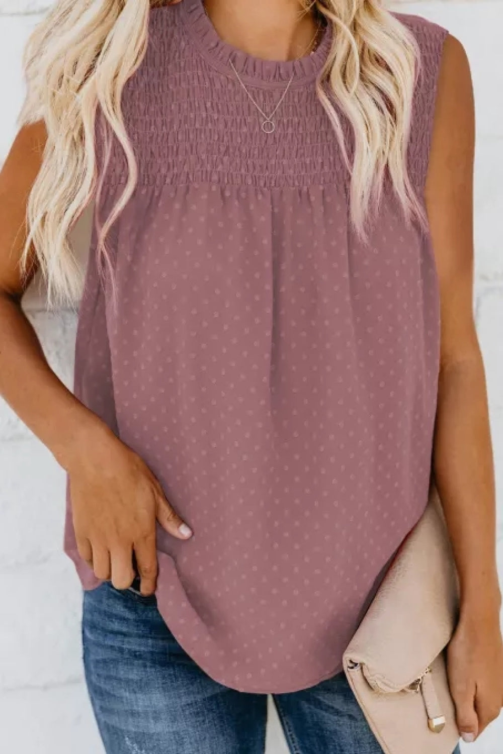 Smocked Tie Back Frill Trim Tank Trendsi