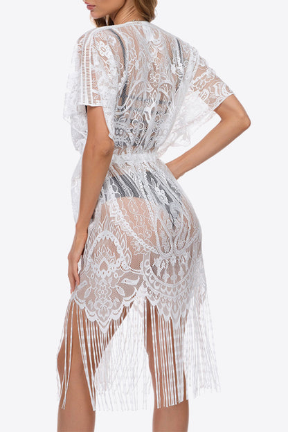 Fringe Trim Lace Cover-Up Dress Trendsi